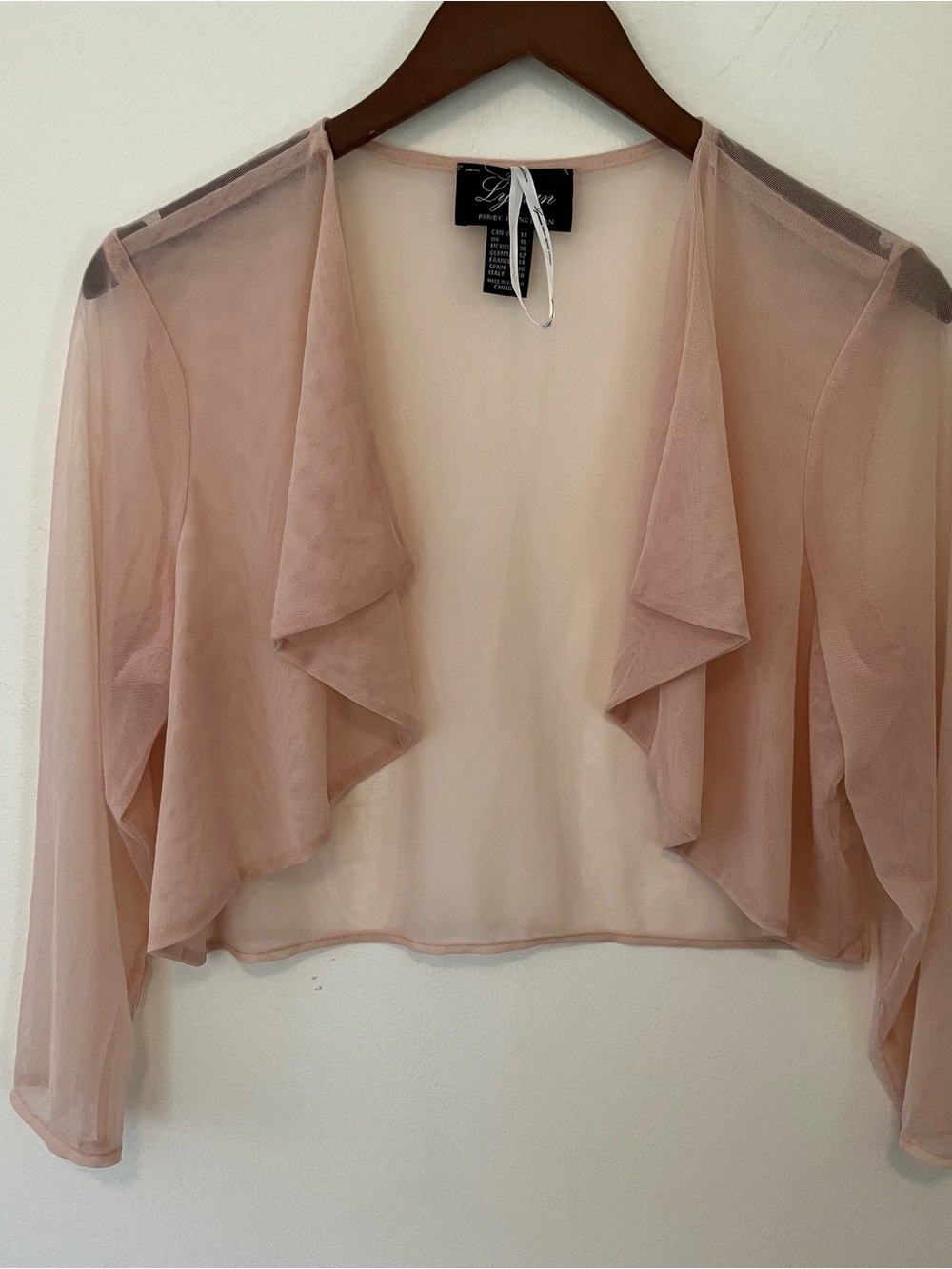 Women’s Sheer Mesh Pink Shrug Bolero Sz. M Balletcore Crop Waterfall Longsleeve - Picture 2 of 8